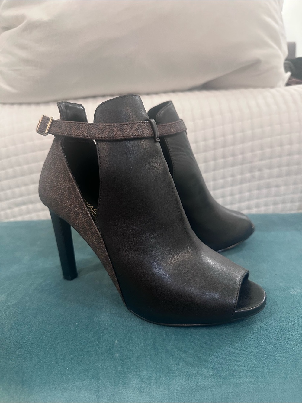 Michael Kors Black and Brown Peep-Toe Ankle Booties